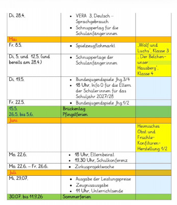 Jahresplan für das Schuljahr Apr - Aug
